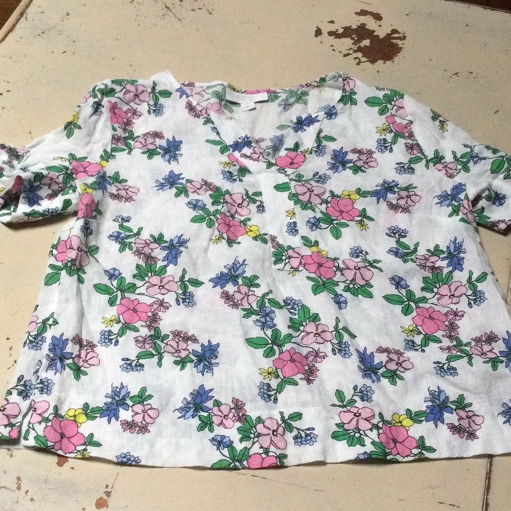 Charter Club Floral Blouse in Pink, Blue, and Green Linen size PP